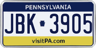 PA license plate JBK3905