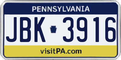 PA license plate JBK3916