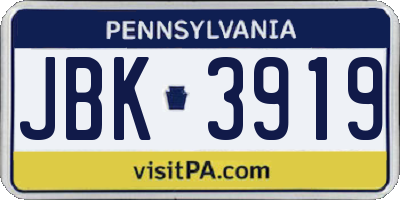 PA license plate JBK3919