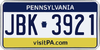 PA license plate JBK3921