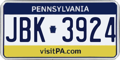 PA license plate JBK3924