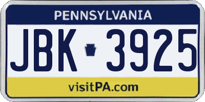 PA license plate JBK3925