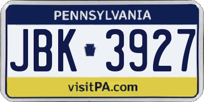 PA license plate JBK3927