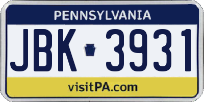 PA license plate JBK3931