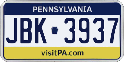 PA license plate JBK3937