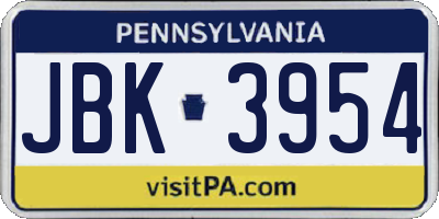 PA license plate JBK3954