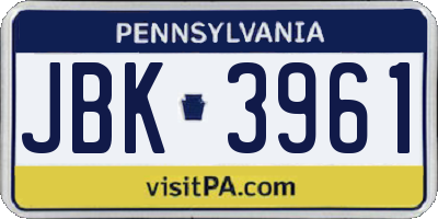 PA license plate JBK3961
