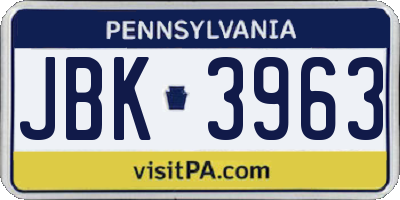 PA license plate JBK3963