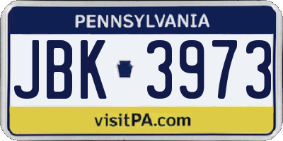 PA license plate JBK3973