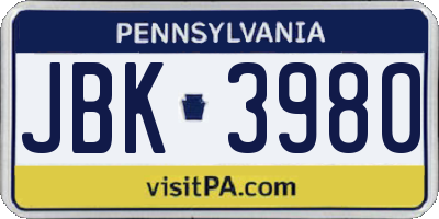 PA license plate JBK3980