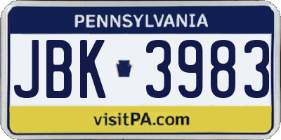 PA license plate JBK3983