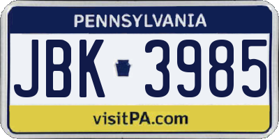 PA license plate JBK3985