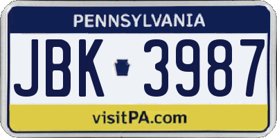 PA license plate JBK3987