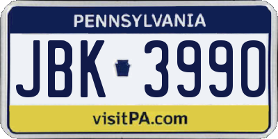 PA license plate JBK3990