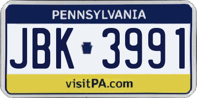 PA license plate JBK3991