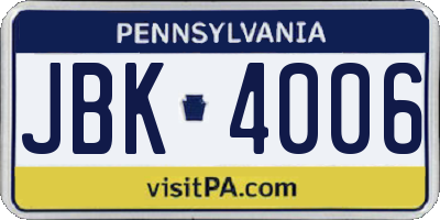 PA license plate JBK4006