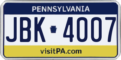 PA license plate JBK4007