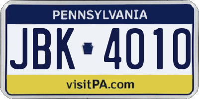 PA license plate JBK4010