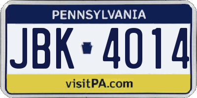 PA license plate JBK4014