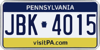 PA license plate JBK4015