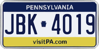 PA license plate JBK4019