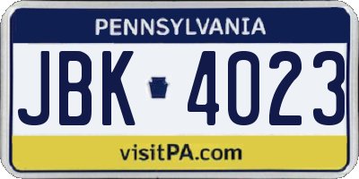PA license plate JBK4023