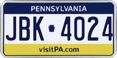 PA license plate JBK4024