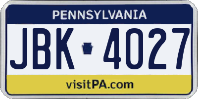 PA license plate JBK4027