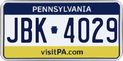 PA license plate JBK4029