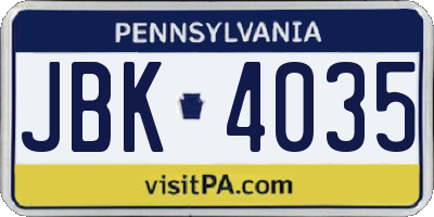 PA license plate JBK4035