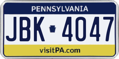 PA license plate JBK4047