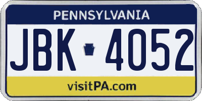 PA license plate JBK4052