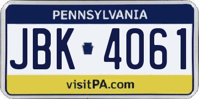 PA license plate JBK4061