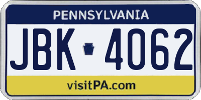 PA license plate JBK4062