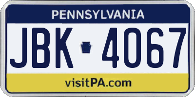 PA license plate JBK4067