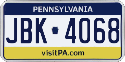 PA license plate JBK4068