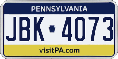 PA license plate JBK4073