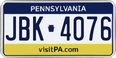 PA license plate JBK4076