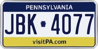 PA license plate JBK4077