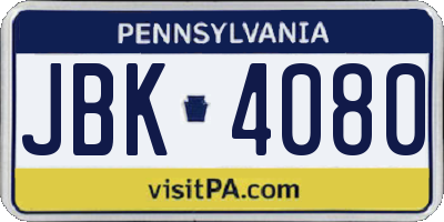 PA license plate JBK4080