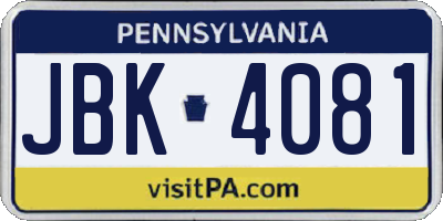 PA license plate JBK4081