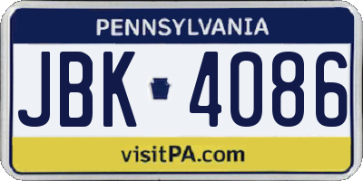 PA license plate JBK4086
