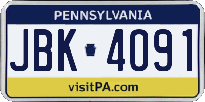 PA license plate JBK4091