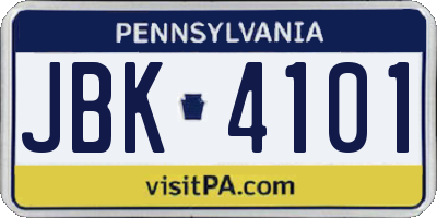 PA license plate JBK4101