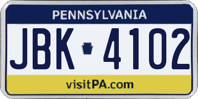 PA license plate JBK4102