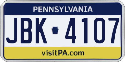 PA license plate JBK4107