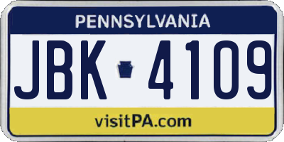 PA license plate JBK4109