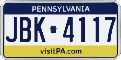 PA license plate JBK4117