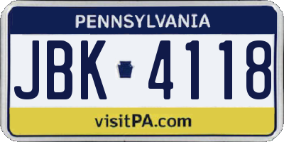 PA license plate JBK4118