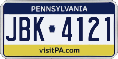 PA license plate JBK4121